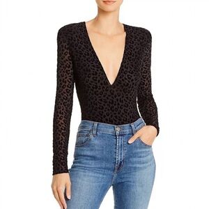 Astr The Label Velvet Leopard Print Bodysuit Sz M